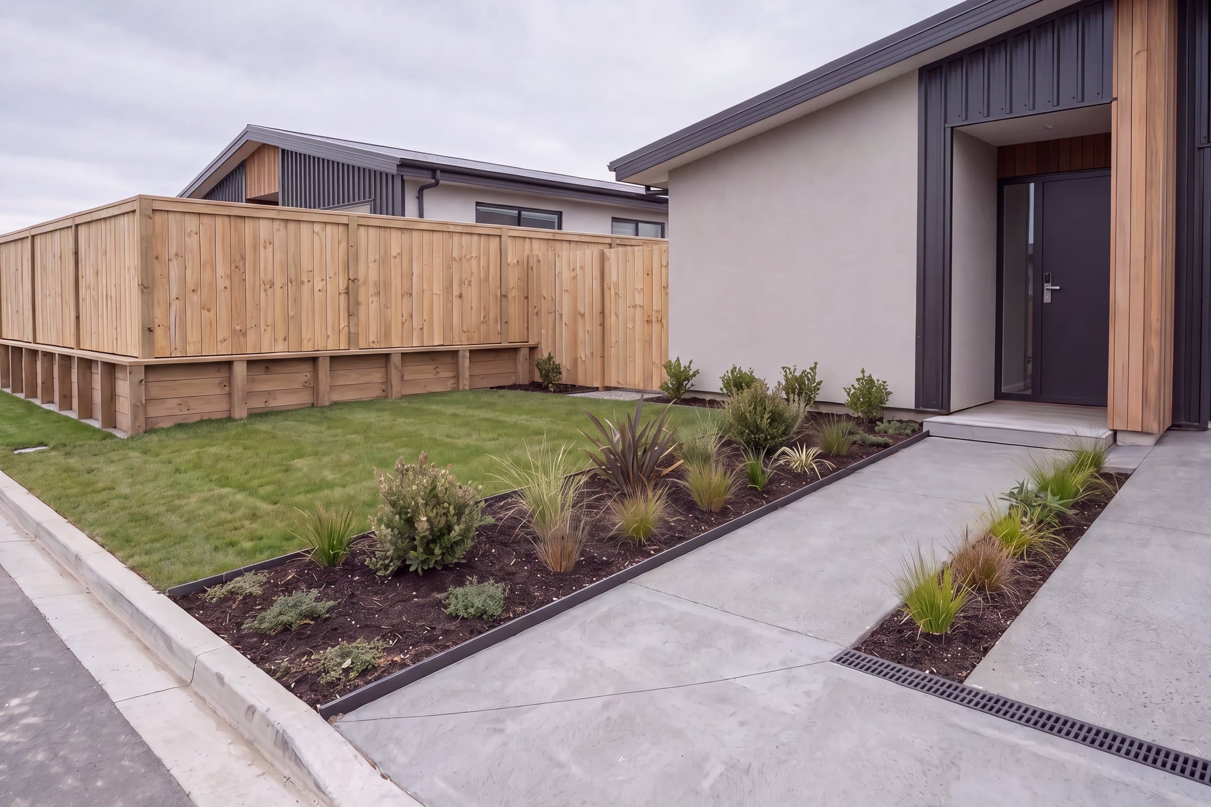 Landscape construction in progress on a new-build site