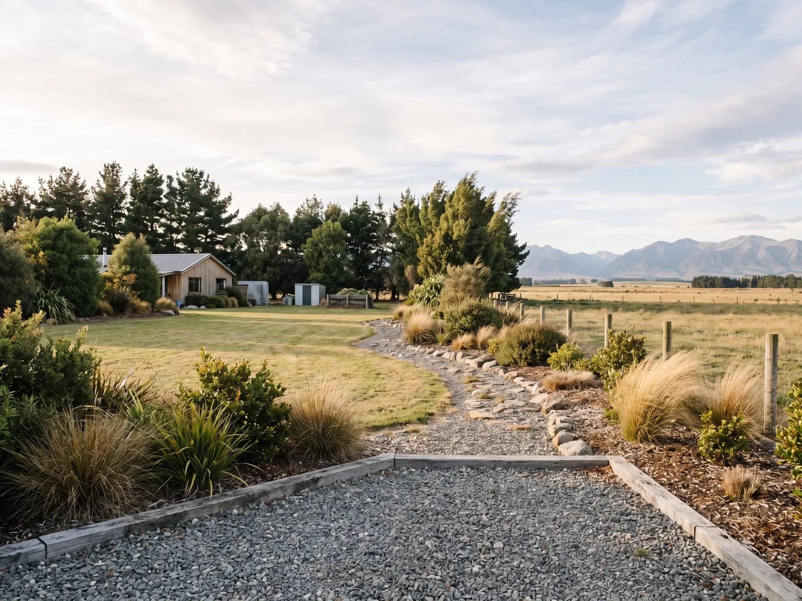 Finished rural lifestyle-block landscape at completion
