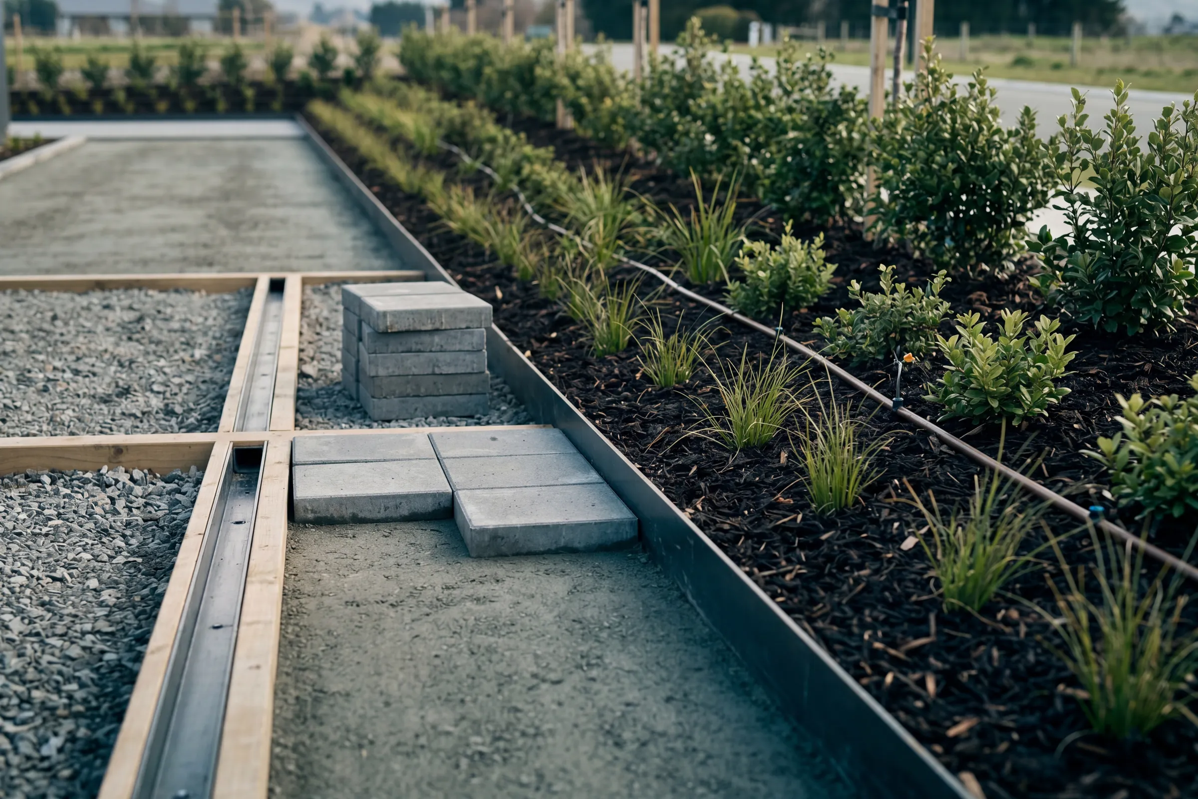 A finished landscaped outdoor environment